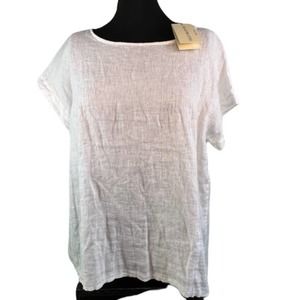 NWT Terzo Millennio 100% linen short sleeve top w/buttoned back longer in back